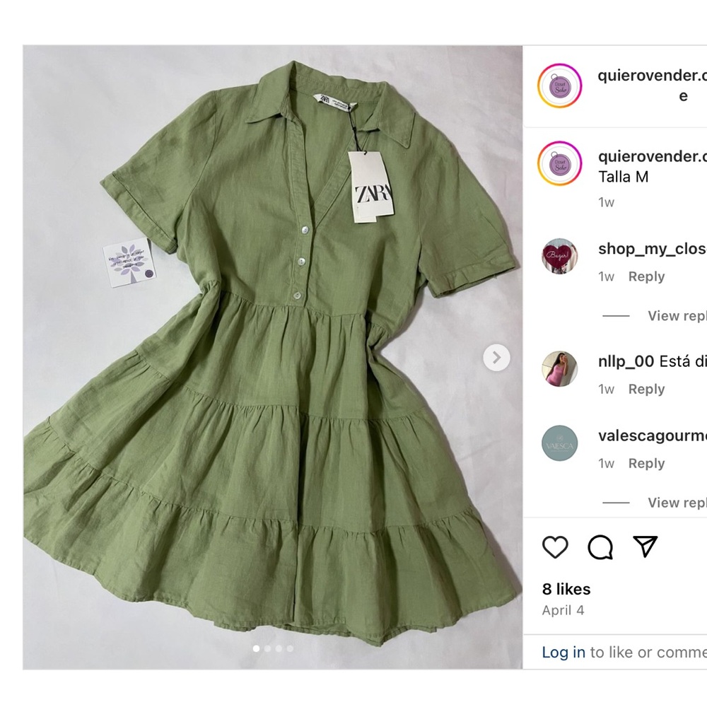 ZARA NWT linen Blend Green Dress size small - Picture 2 of 6